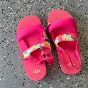 UGG Kids Vibrant Pink Sandals with Rainbow Straps